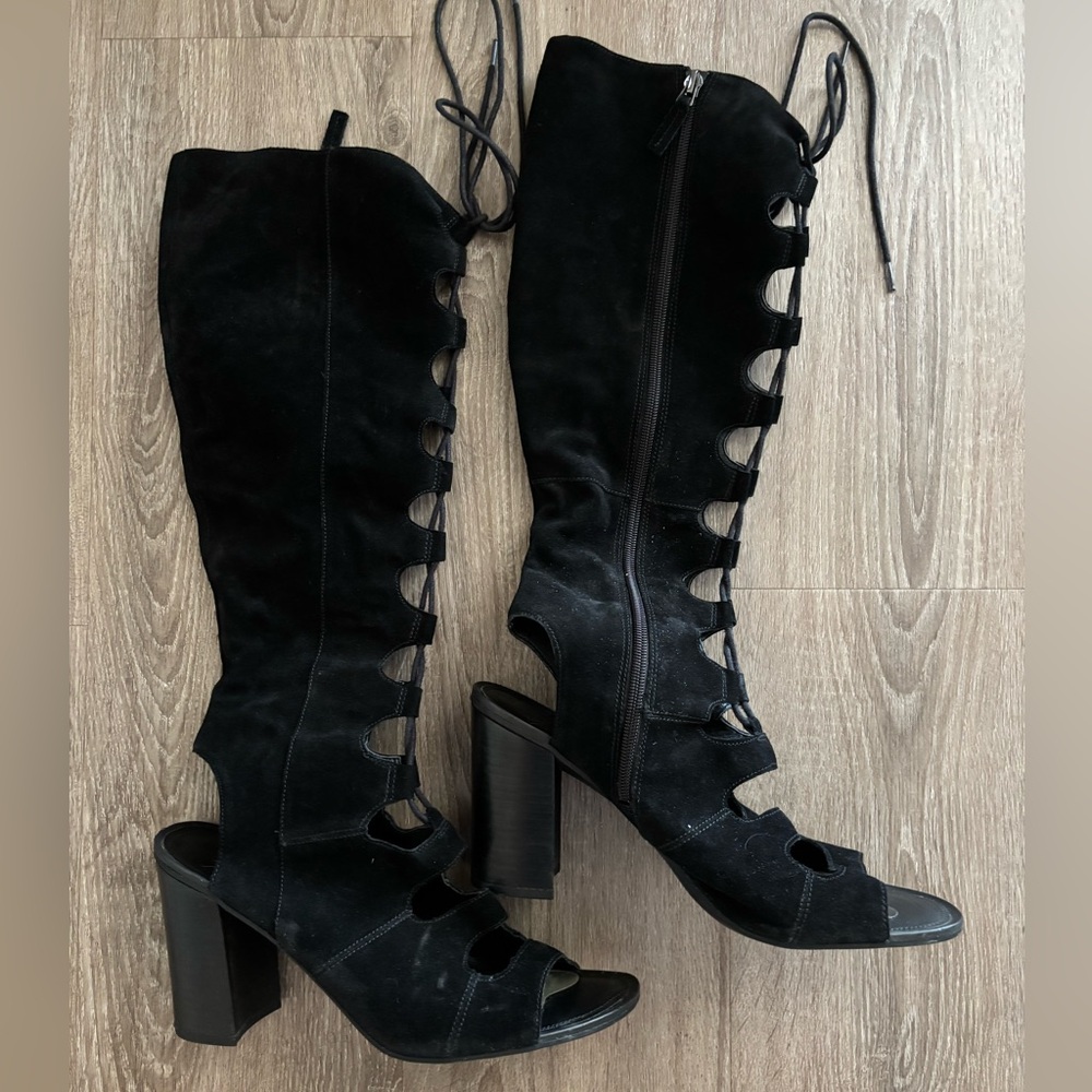 Franco Sarto Trystin Lace Up Gladiator Sandals Sz 9 10 11 Black Suede